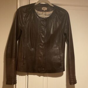 Stylish Brown Leather Jacket with silk lining, lining has a damage in armpits